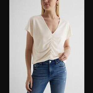 Express Relaxed V-Neck Ruched Tee - Size XL